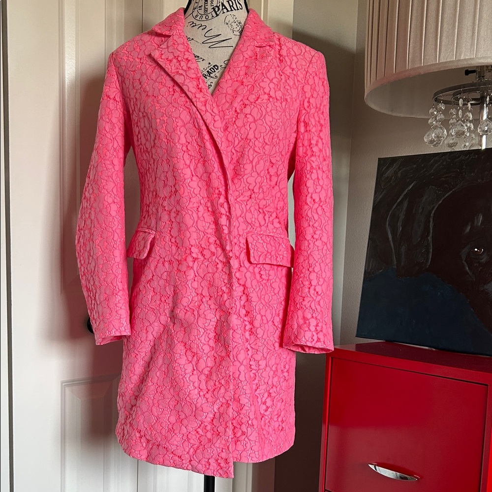 Elegant Pink Lace Double Breasted Jacket by Rachel Rachel Roy